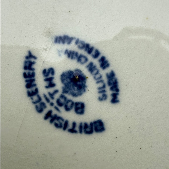 Antique English blue and white transferware pastoral scene serving bowl. - Picture 8 of 11